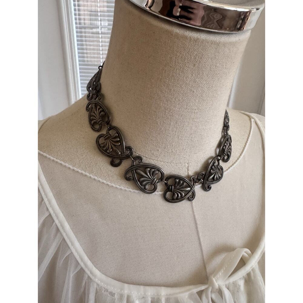 Vintage Margo De Taxco Sterling Silver Necklace Choker Mexican Heart Link Signed - Picture 12 of 13
